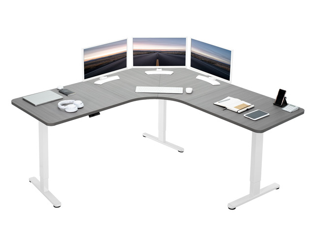 VIVO Dark Gray / White Electric 71' x 71' Curved Corner Stand Up Desk