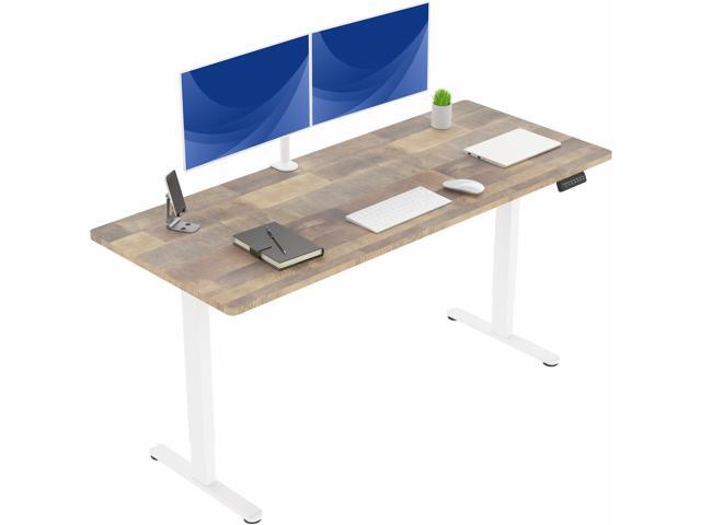 VIVO Dual Motor 71 x 30 Standing Desk, 1-Piece Reclaimed Wood Top, White Frame