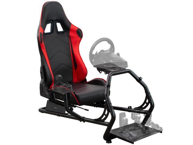 VIVO Black + Red Racing Simulator Cockpit with Wheel Stand and Reclining Seat
