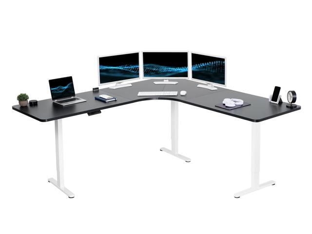 VIVO Black / White Electric 83' x 83' Curved Corner Stand Up Desk