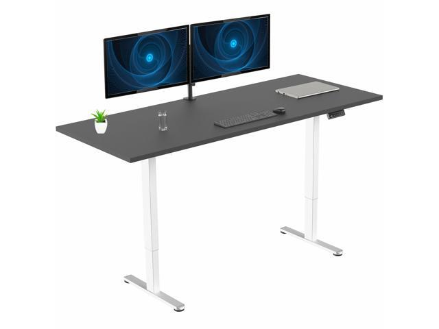 VIVO Dual Motor 71 x 30 Standing Desk, 1-Piece Black Top, White Frame