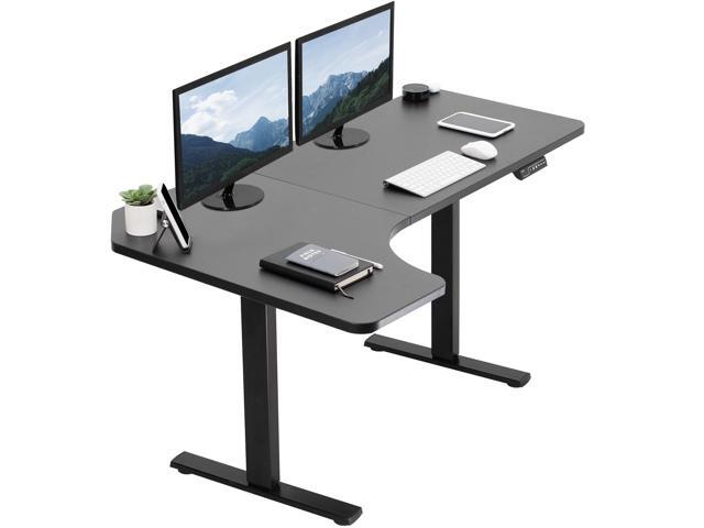 VIVO Electric 58' x 35' Corner Stand Up Desk, Black Table Top, Black Frame