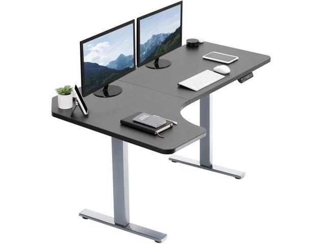 VIVO Electric 58' x 35' Corner Stand Up Desk, Black Table Top, Gray Frame