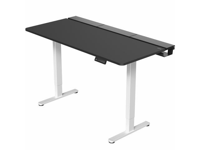 VIVO Electric 60' x 30' Desk, Full Pad, Black Hidden Cable Tabletop, White Frame