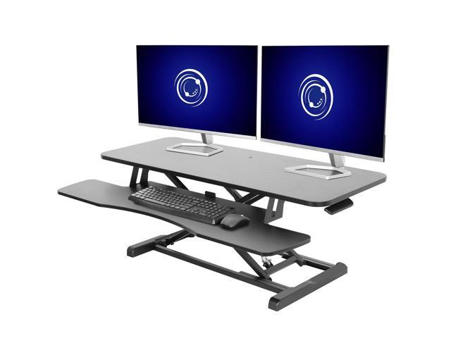 VIVO Black Height Adjustable 42' Standing Desk Monitor Riser, Sit Stand Tabletop