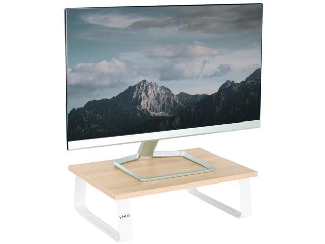 VIVO 15' Desktop Stand Monitor Riser, Desk Organizer, Light Wood Top, White Legs