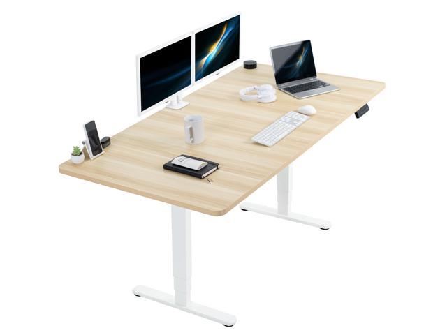 VIVO Electric 71 x 36 Stand Up Desk, Light Wood Table Top, White Frame