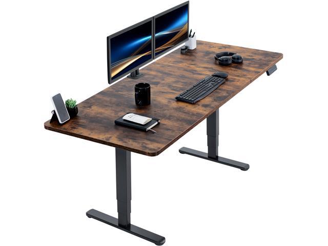 VIVO Electric 71x30 Stand Up Desk, Rustic Vintage Brown Table Top, Black Frame