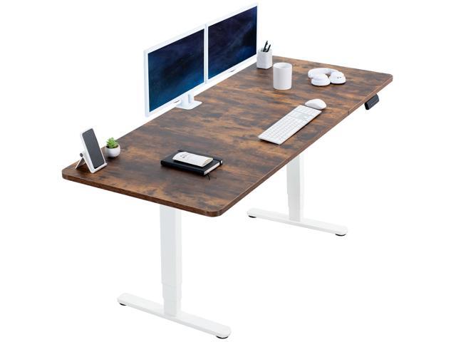 VIVO Electric 71x30 Stand Up Desk, Rustic Vintage Brown Table Top, White Frame