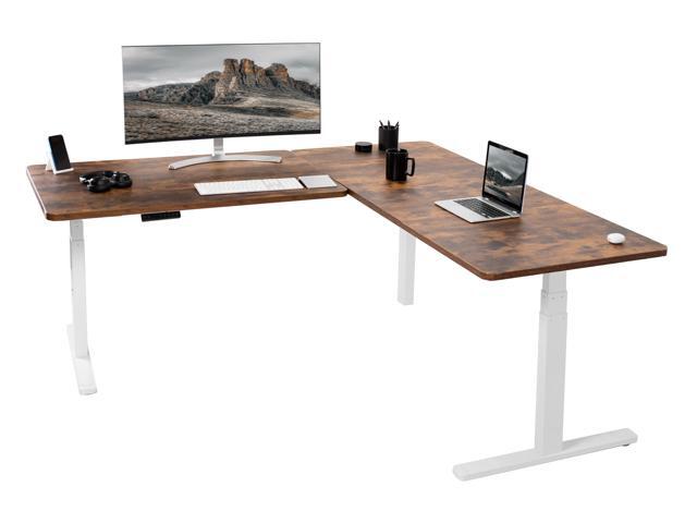 VIVO Electric 77' x 71' Corner Desk, Rustic Vintage Brown Tabletops, White Frame