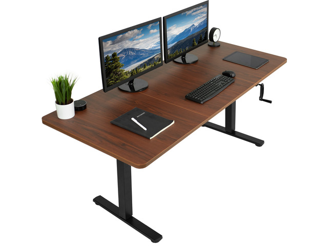VIVO Manual 71 x 30 Stand Up Desk, Dark Walnut Table Top, Black Frame