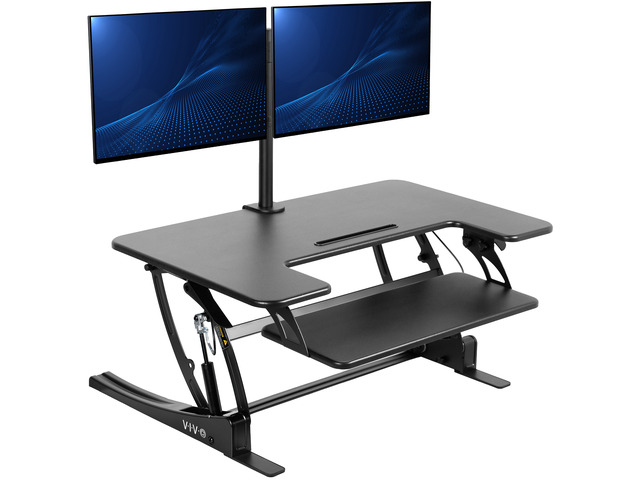 VIVO Black 36' Standing Desk Riser with Dual Monitor Stand for up to 30' Screens
