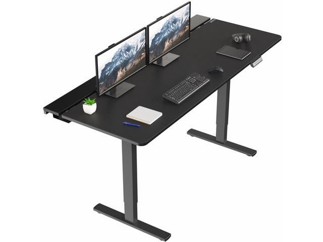 VIVO Electric 71' x 30' Desk, Full Pad, Black Hidden Cable Tabletop, Black Frame