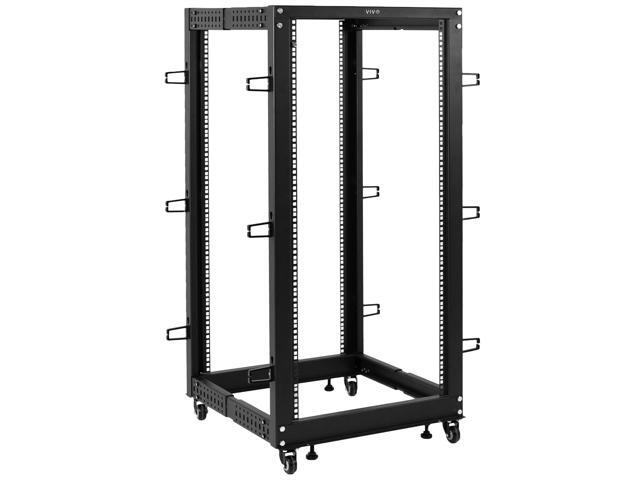 VIVO 25U Open Frame Adjustable Server Rack (22' to 40'), 4 Post Mobile Data Holder (CART-SR25U)