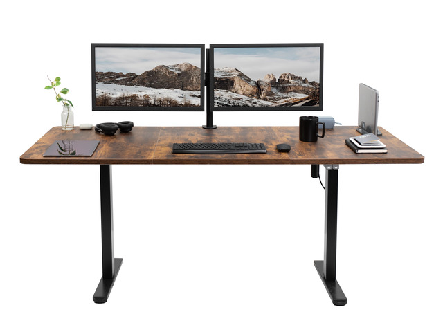VIVO Electric 71 x 30 Stand Up Desk Workstation, Vintage Brown Top Black Frame