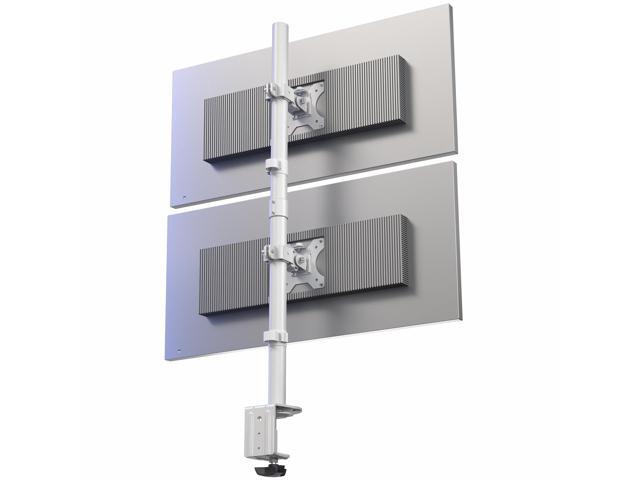 White Dual LCD Monitor Desk Mount Stand, Stacked Vertical 2 Screens up to 34'