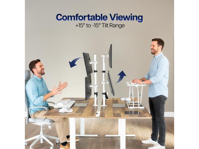 White Dual LCD Monitor Desk Mount Stand, Stacked Vertical 2 Screens up to 34'