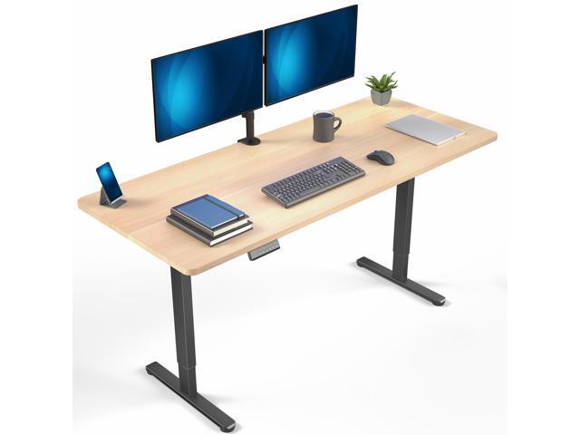 VIVO Dual Motor 71 x 30 Standing Desk, 1-Piece Light Wood Top, Black Frame