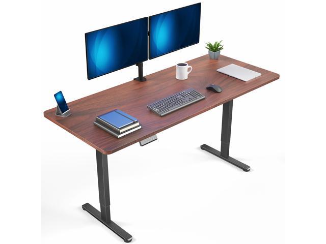 VIVO Dual Motor 71 x 30 Standing Desk, 1-Piece Dark Walnut Top, Black Frame