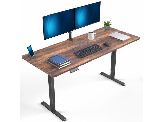 VIVO Dual Motor 71 x 30 Standing Desk, 1-Piece Vintage Brown Top, Black Frame
