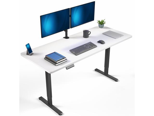 VIVO Dual Motor 71 x 30 Standing Desk, 1-Piece White Top, Black Frame