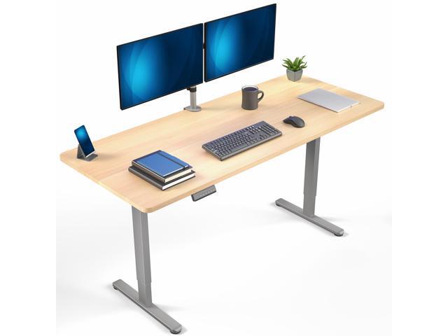 VIVO Dual Motor 71 x 30 Standing Desk, 1-Piece Light Wood Top, Gray Frame