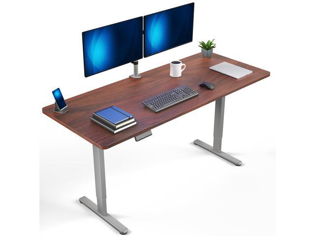 VIVO Dual Motor 71 x 30 Standing Desk, 1-Piece Dark Walnut Top, Gray Frame