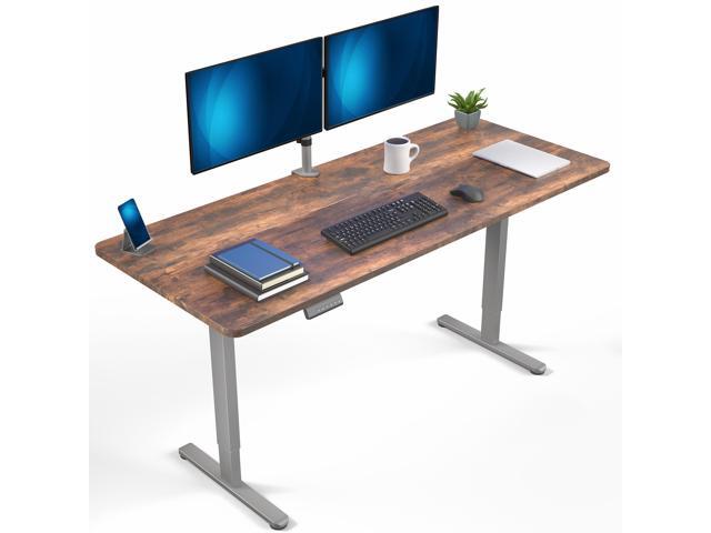 VIVO Dual Motor 71 x 30 Standing Desk, 1-Piece Vintage Brown Top, Gray Frame