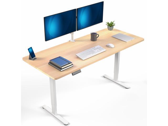VIVO Dual Motor 71 x 30 Standing Desk, 1-Piece Light Wood Top, White Frame