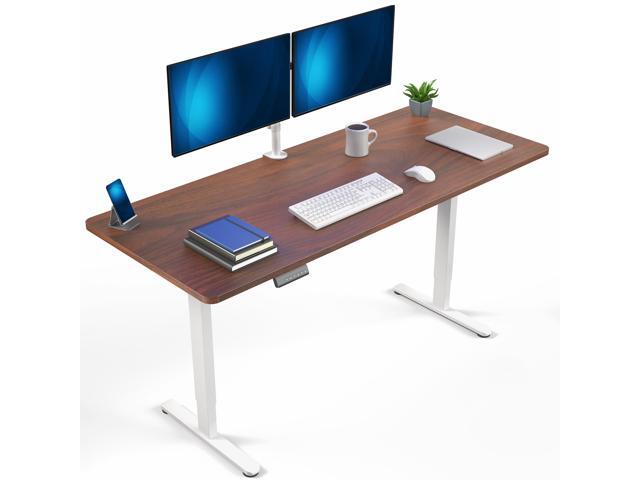 VIVO Dual Motor 71 x 30 Standing Desk, 1-Piece Dark Walnut Top, White Frame
