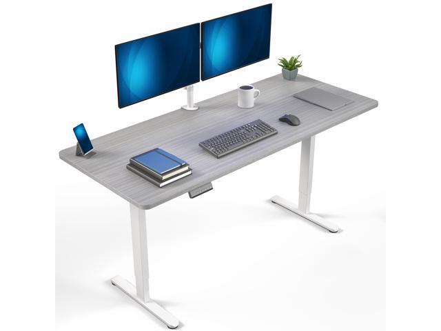 VIVO Dual Motor 71 x 30 Standing Desk, 1-Piece Dark Gray Top, White Frame