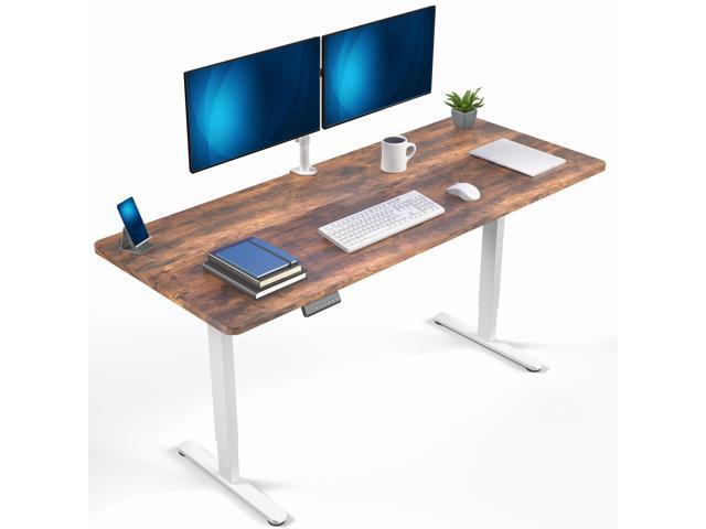 VIVO Dual Motor 71 x 30 Standing Desk, 1-Piece Vintage Brown Top, White Frame