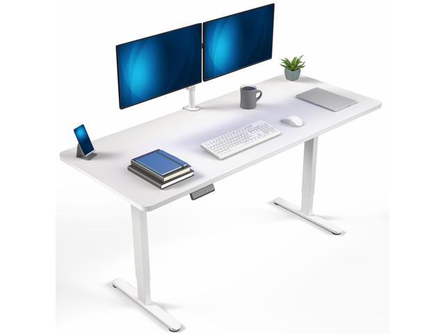 VIVO Dual Motor 71 x 30 Standing Desk, 1-Piece White Top, White Frame