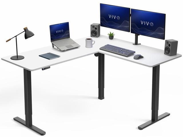 VIVO Electric 63' x 55' Corner Standing Desk, White Table Top, Black Frame