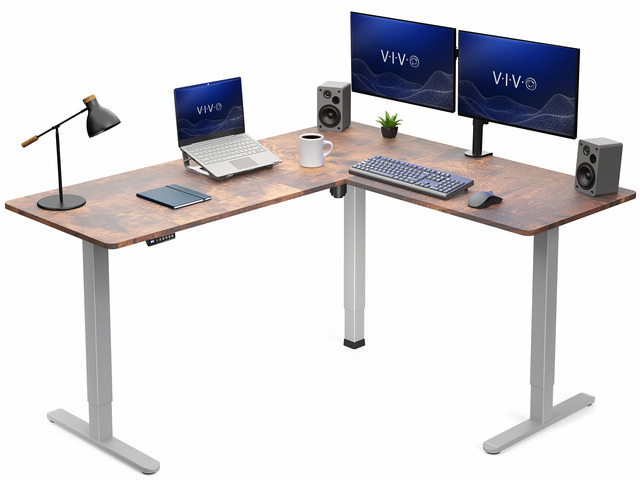 VIVO Vintage Brown / Gray Electric 63' x 55' Corner Desk, L-Shaped Workstation