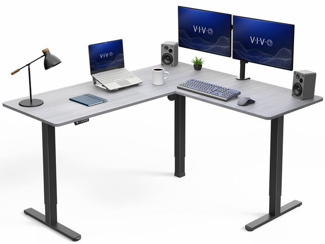 VIVO Gray Electric 63' x 55' Corner Desk Workstation, 3 Section Table Top