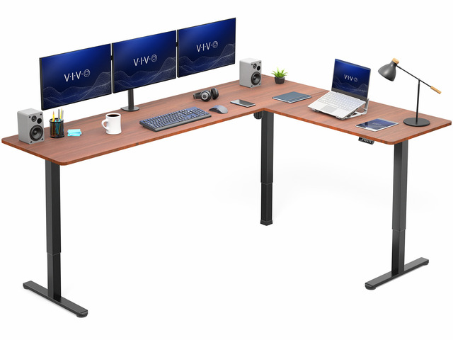 VIVO Dark Walnut / Black Electric 84' x 63' Corner Desk, L-Shaped Workstation