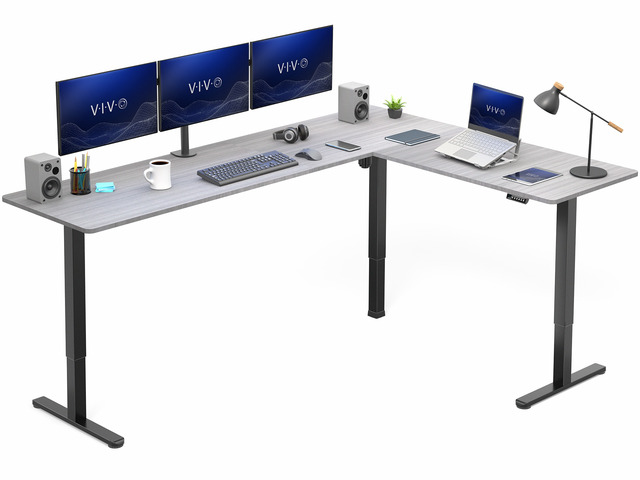 VIVO Gray / Black Electric 84' x 63' Corner Desk, L-Shaped Workstation