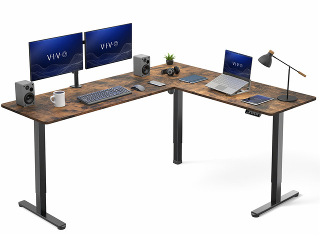 VIVO Rustic Vintage Brown / Black Electric 75' x 63' Corner Desk Workstation