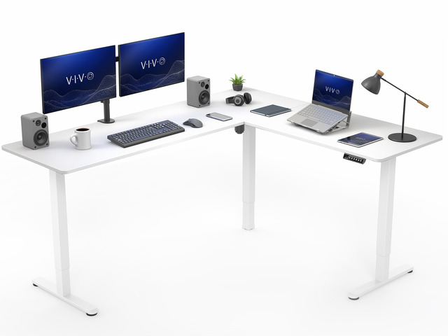 VIVO White Electric 75' x 63' Corner Standing Desk, L-Shaped Workstation