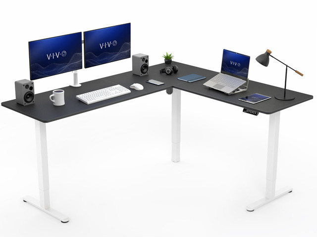 VIVO Black / White Electric 75' x 63' Corner Standing Desk, L-Shaped Workstation