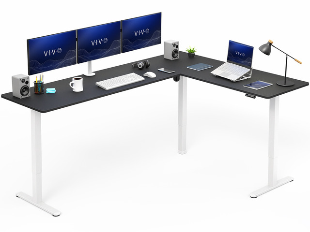 VIVO Black / White Electric 84' x 63' Corner Standing Desk, L-Shaped Workstation