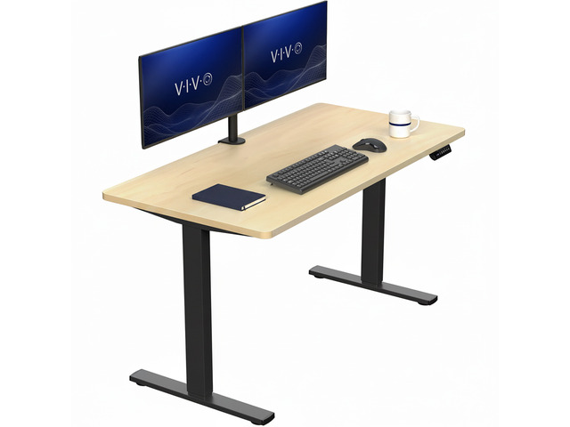 VIVO Electric 55 x 28 Stand Up Desk, Light Wood Table Top, Black Frame