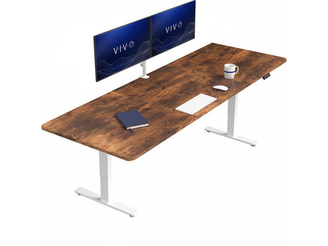 VIVO Electric 83 x 30 Stand Up Desk, Vintage Brown Table Top, Black Frame