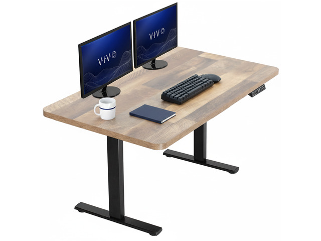VIVO Electric 43 x 24 Stand Up Desk Reclaimed Wood Table Top, Black Frame