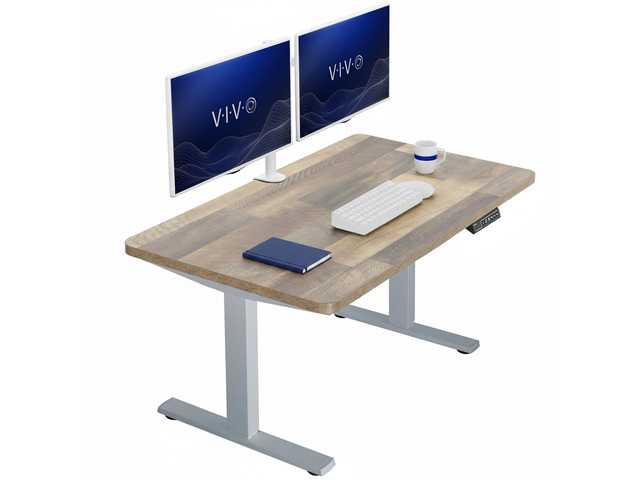 VIVO Electric 43 x 24 Stand Up Desk Reclaimed Wood Table Top, Gray Frame