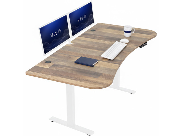 VIVO Electric 63 x 32 Standup Desk, Reclaimed Wood Table Top, White Frame