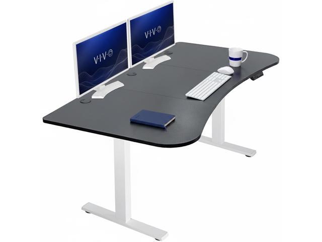 VIVO Electric 63 x 32 Standup Desk, Black Carbon Fiber Tabletop, White Frame