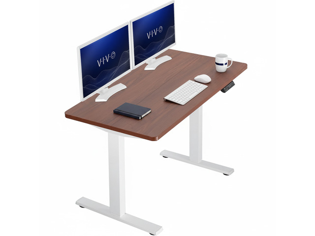 VIVO Electric 43 x 24 Stand Up Desk Dark Walnut Table Top, White Frame