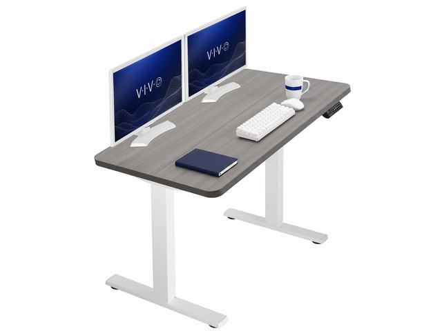 VIVO Electric 43 x 24 Stand Up Desk Dark Gray Table Top, White Frame